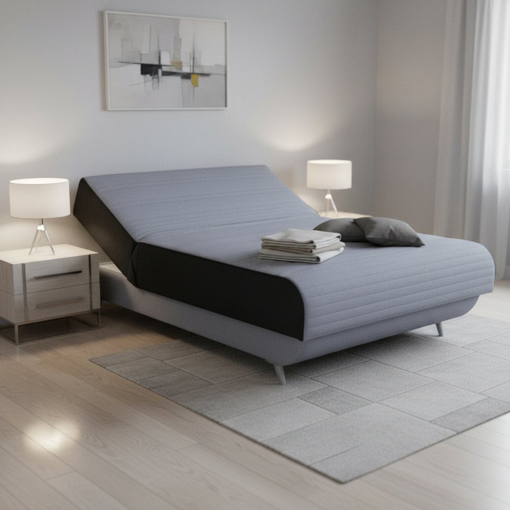 Light Gray Full Adjustable Upholstered Polyester No Bed Frame with Mattress