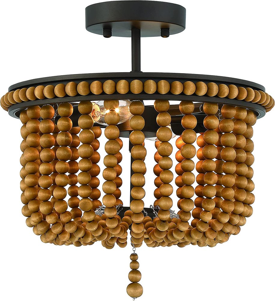 Brown And Black Unique Statement Two Light Metal Dimmable Flush Chandelier