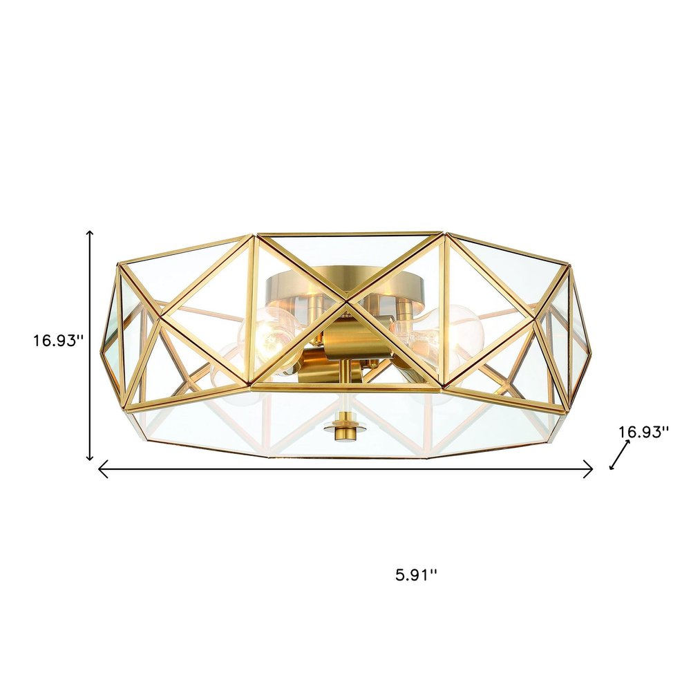 Brass Unique Statement Four Light Metal Dimmable Flush Chandelier