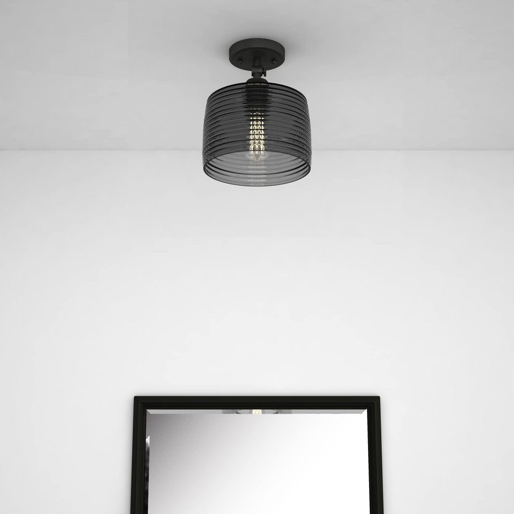 Black Shaded Metal Dimmable Flush Chandelier With Clear Shades