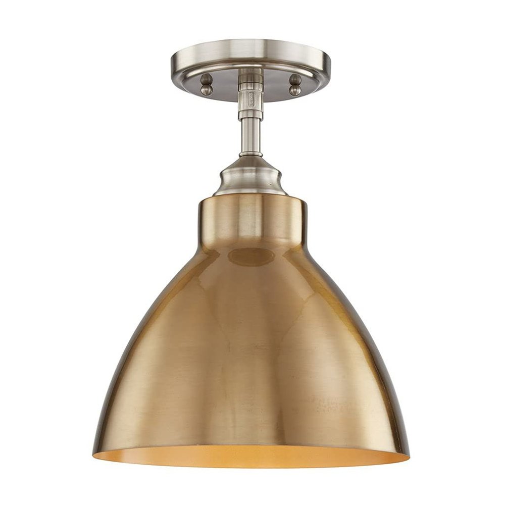 Nickel Shaded Metal Dimmable Flush Chandelier With Gold Shades