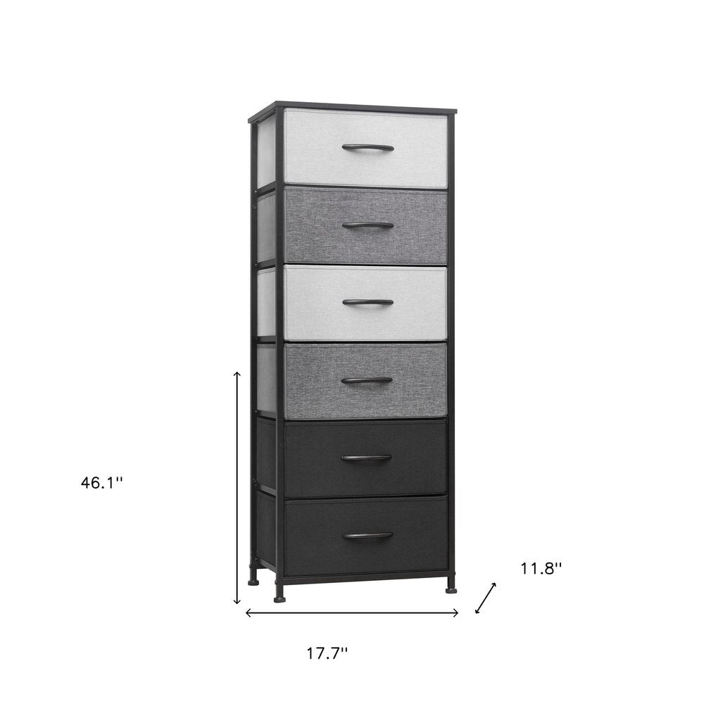 18" Gray and Black Steel and Fabric Six Drawer Chest
