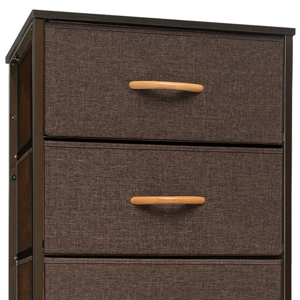 18" Brown Steel and Fabric Six Drawer Chest
