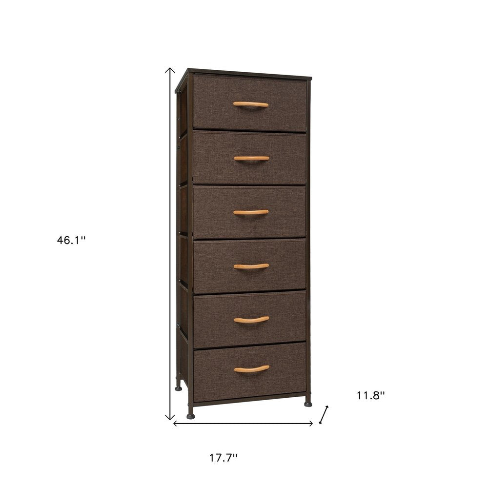 18" Brown Steel and Fabric Six Drawer Chest
