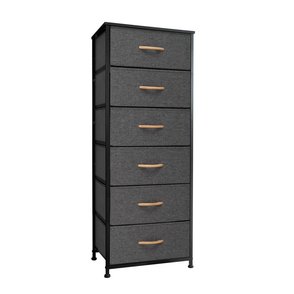18" Black And Gray Fabric and Steel Six Drawer Dresser