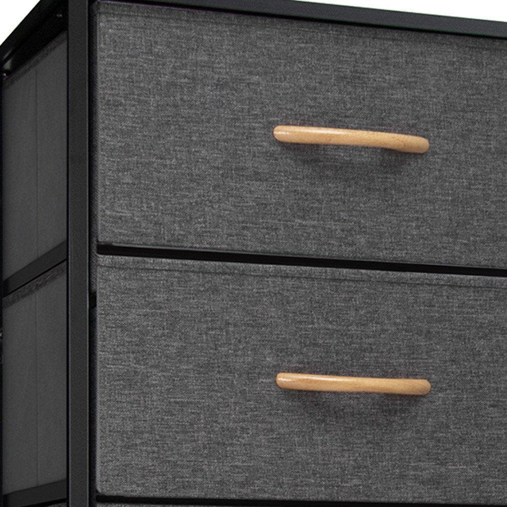 18" Black And Gray Fabric and Steel Six Drawer Dresser