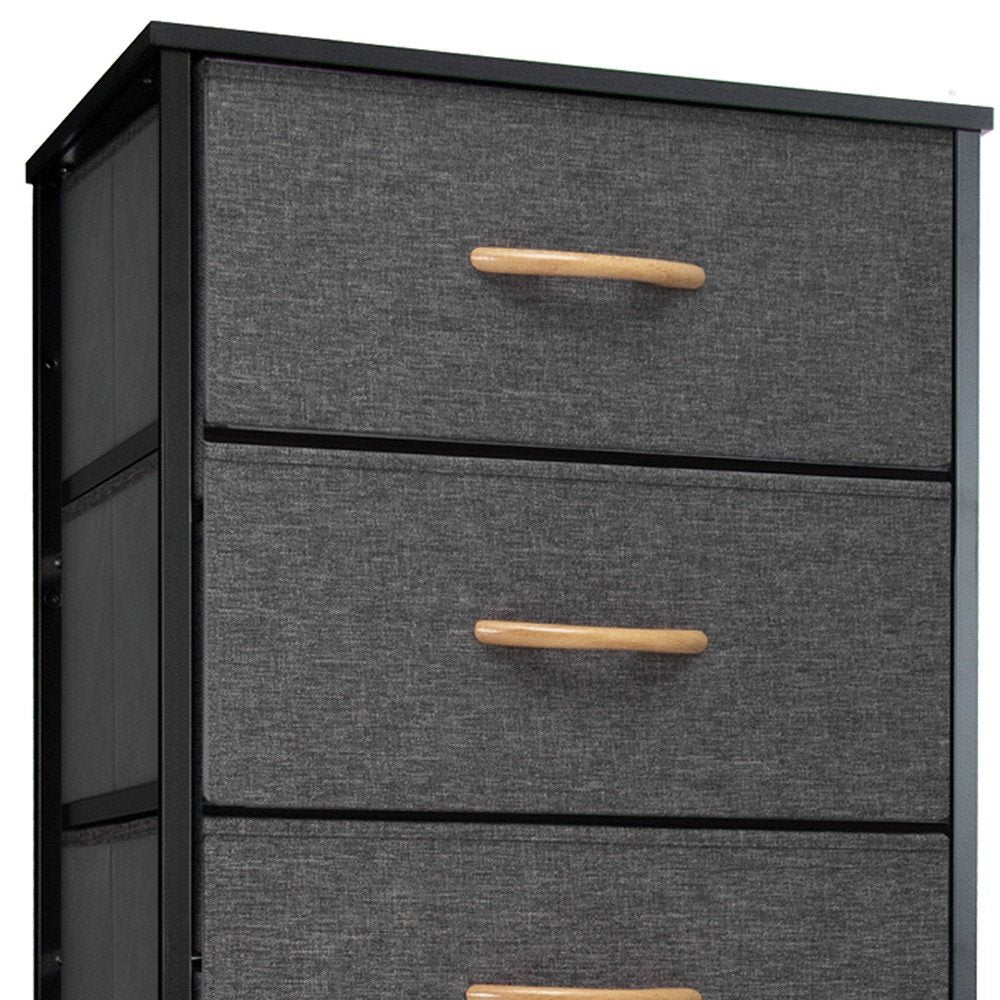18" Black And Gray Fabric and Steel Six Drawer Dresser