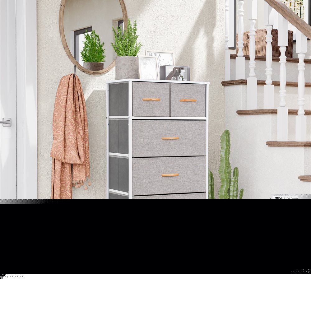 23" Gray and White Steel and Fabric Six Drawer Chest