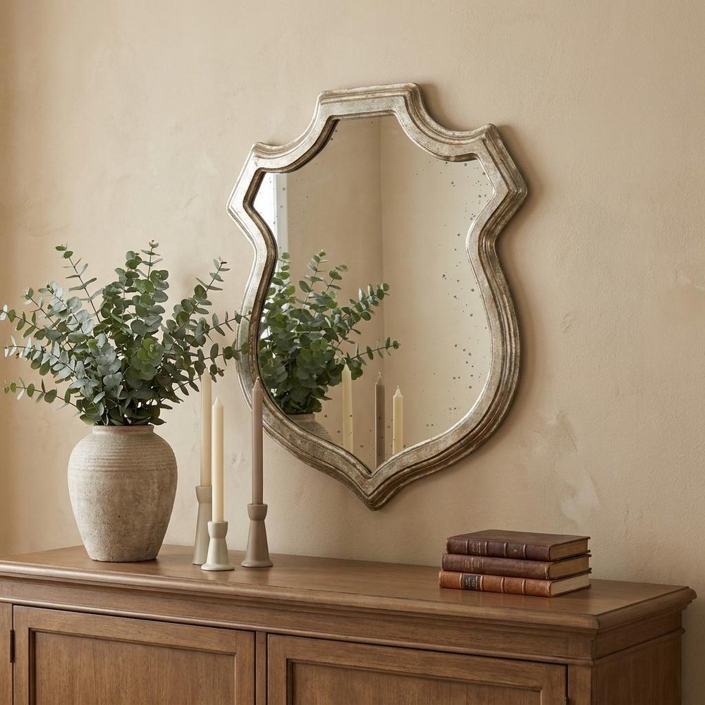 24" Silver Solid Wood Abstract Framed Accent Mirror