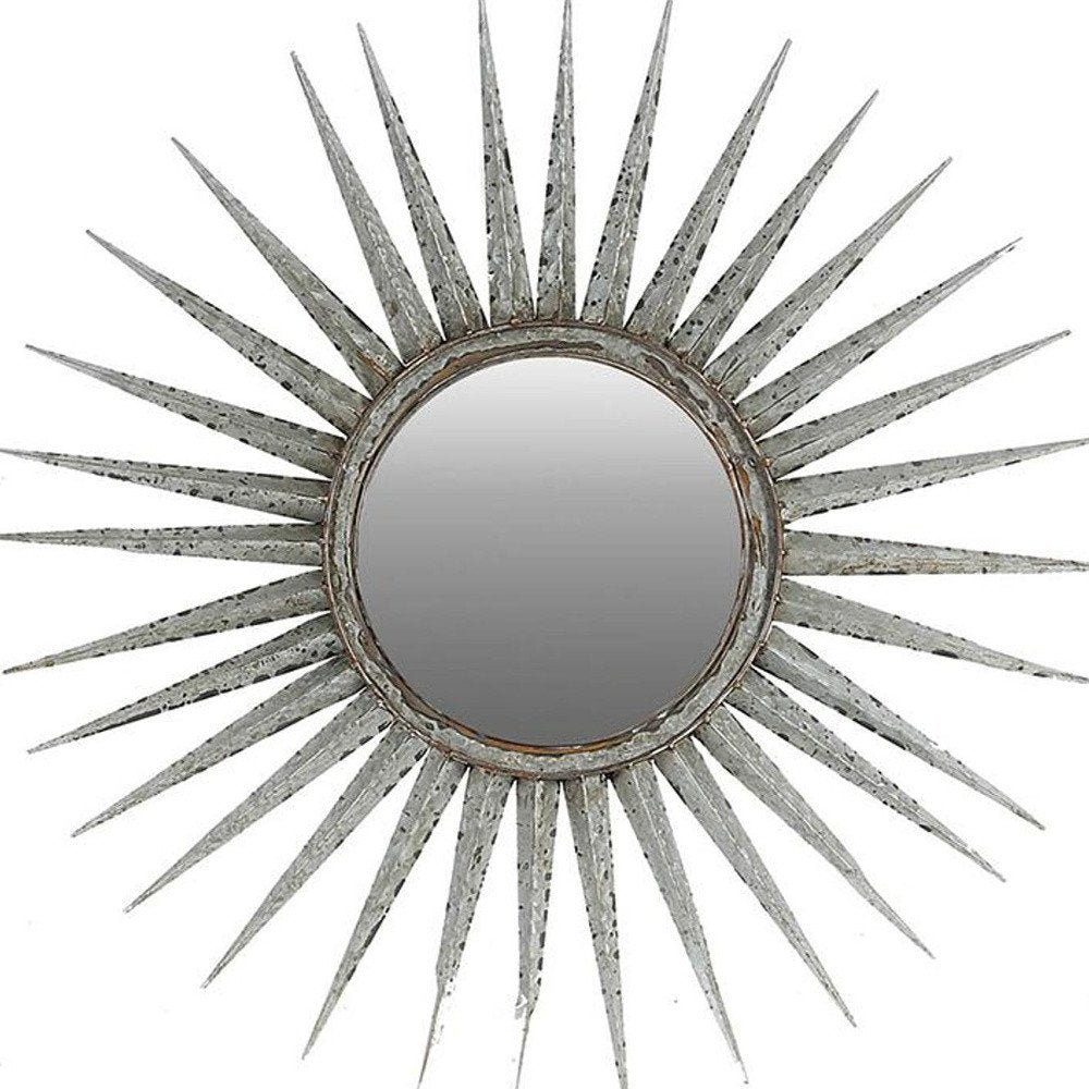 30" Silver Metal Sunburst Framed Accent Mirror