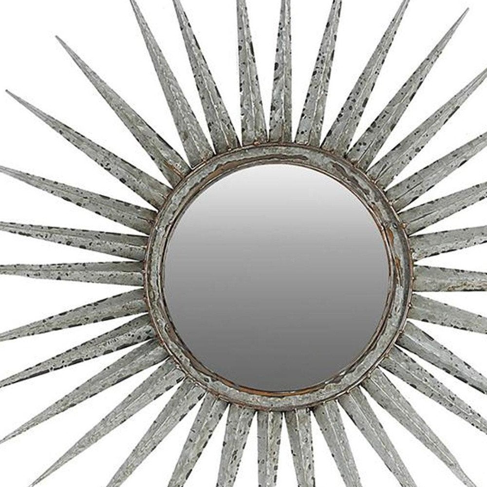 30" Silver Metal Sunburst Framed Accent Mirror
