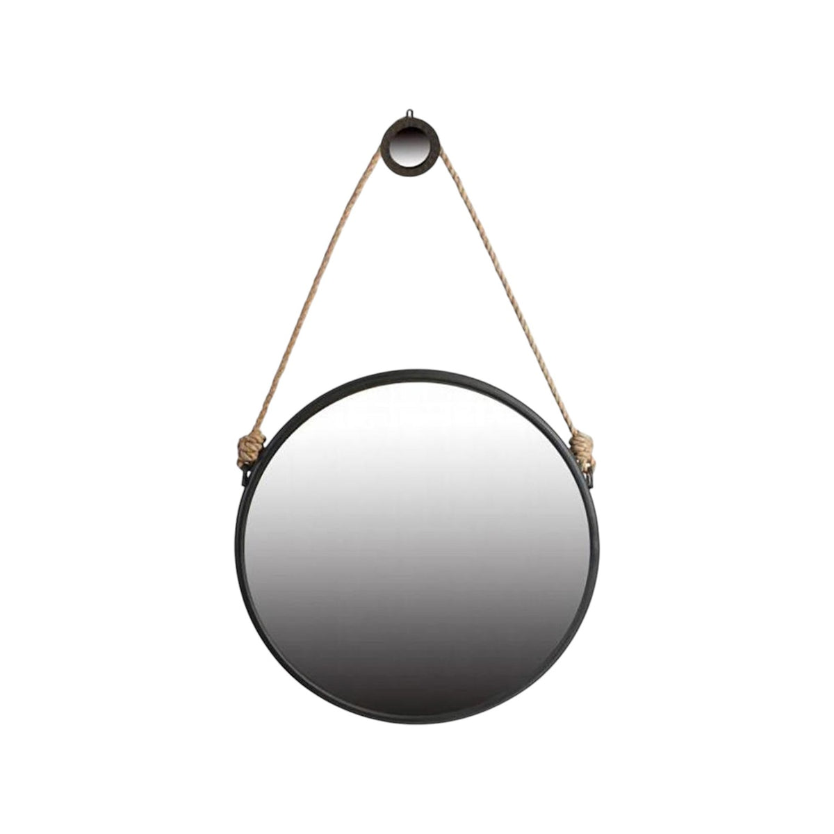 30" Black Fame Round Wall Hanging Accent Mirror with Rope