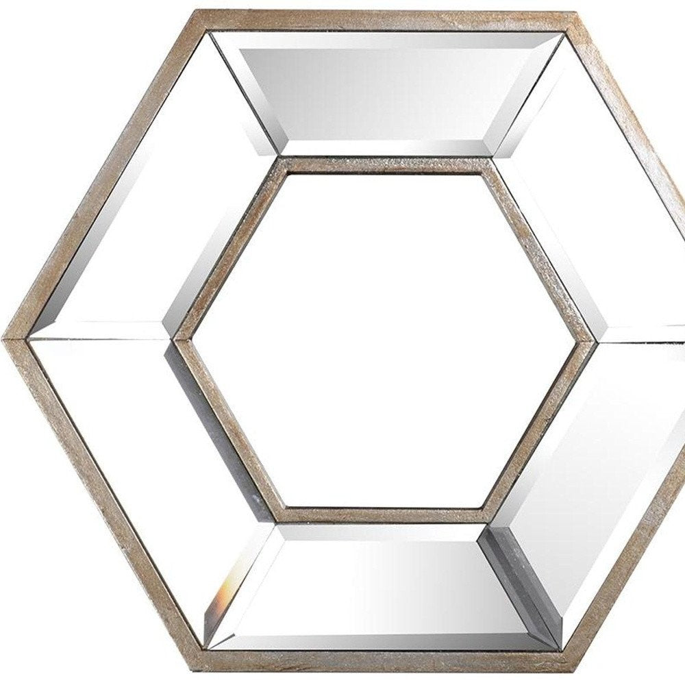 12" Silver Wood Hexagon Framed Accent Mirror