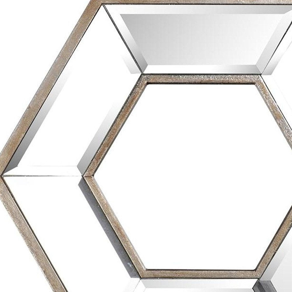12" Silver Wood Hexagon Framed Accent Mirror