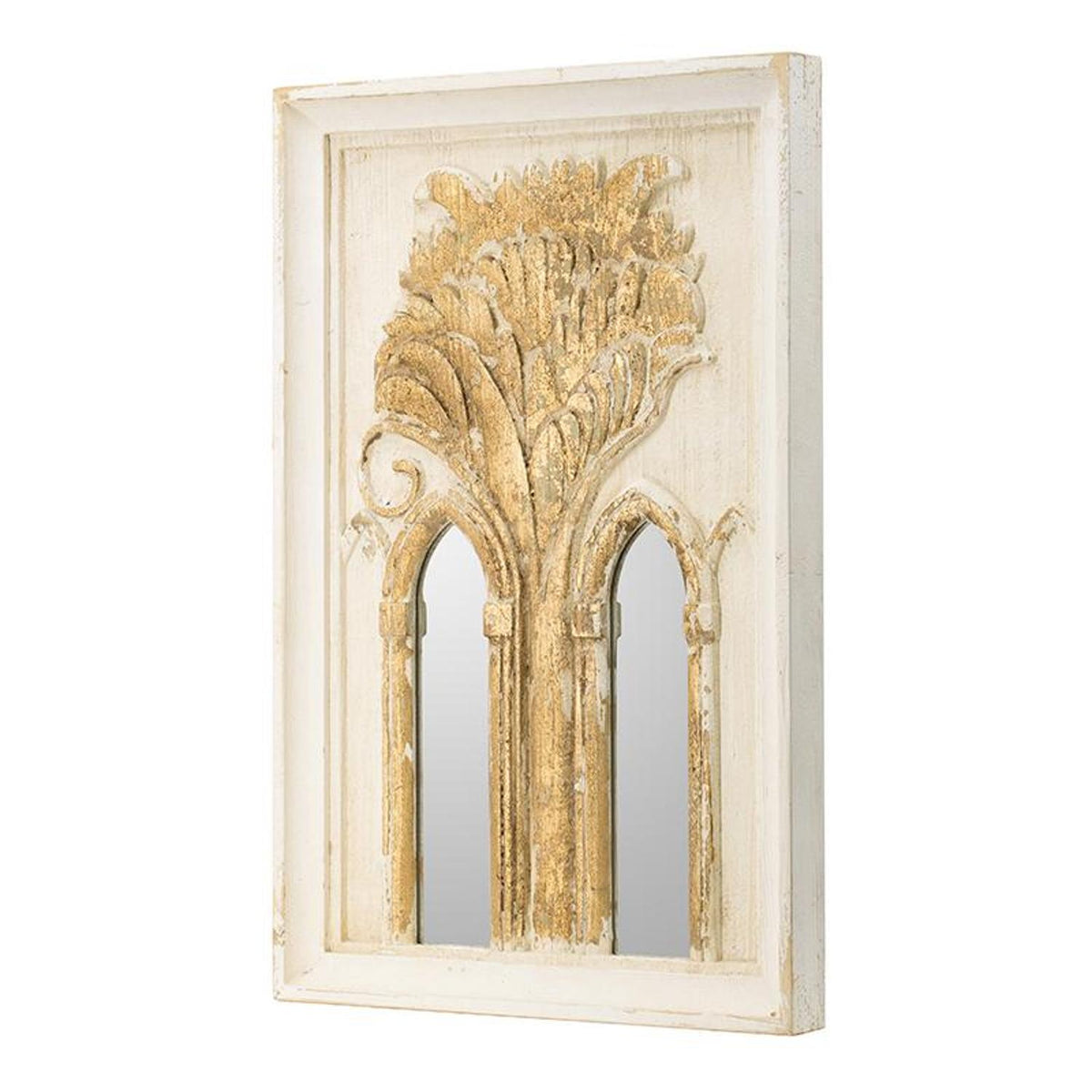 Set of Two 30" White and Gold Wood Framed Accent Mirrors