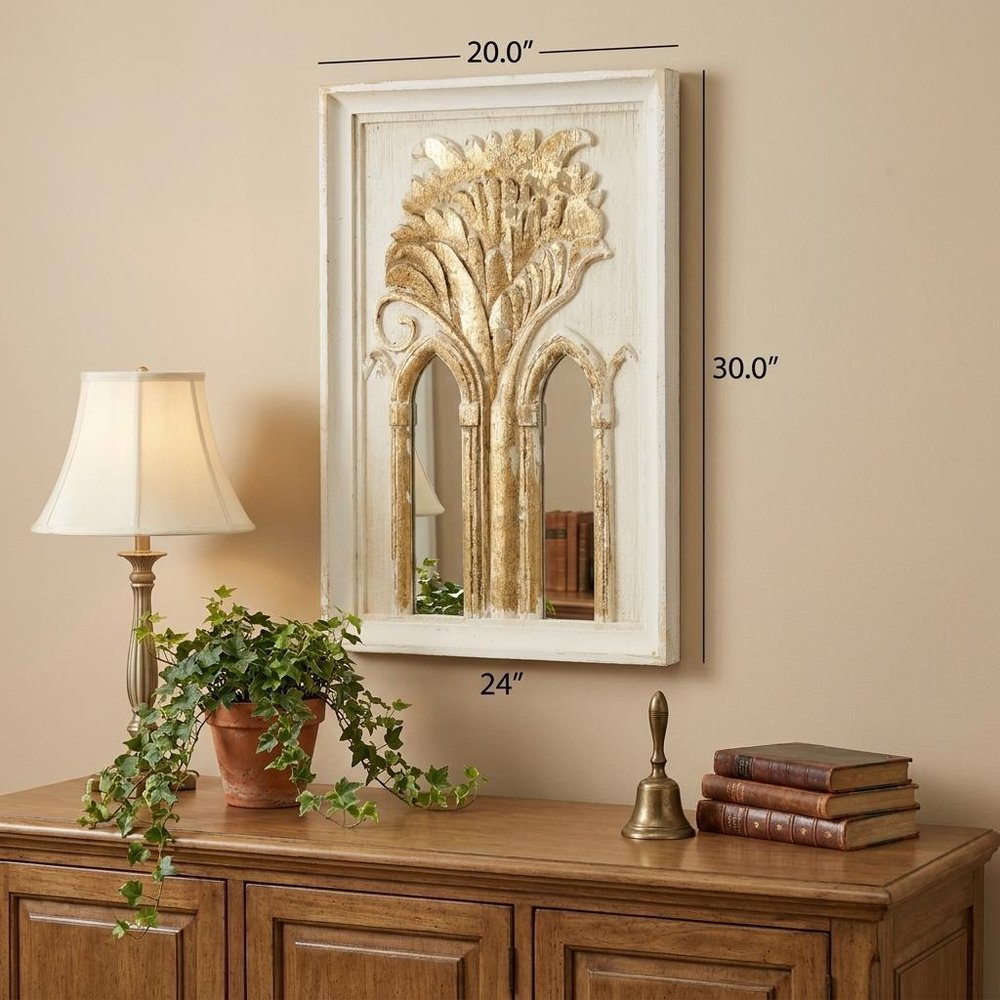 Set of Two 30" White and Gold Wood Framed Accent Mirrors
