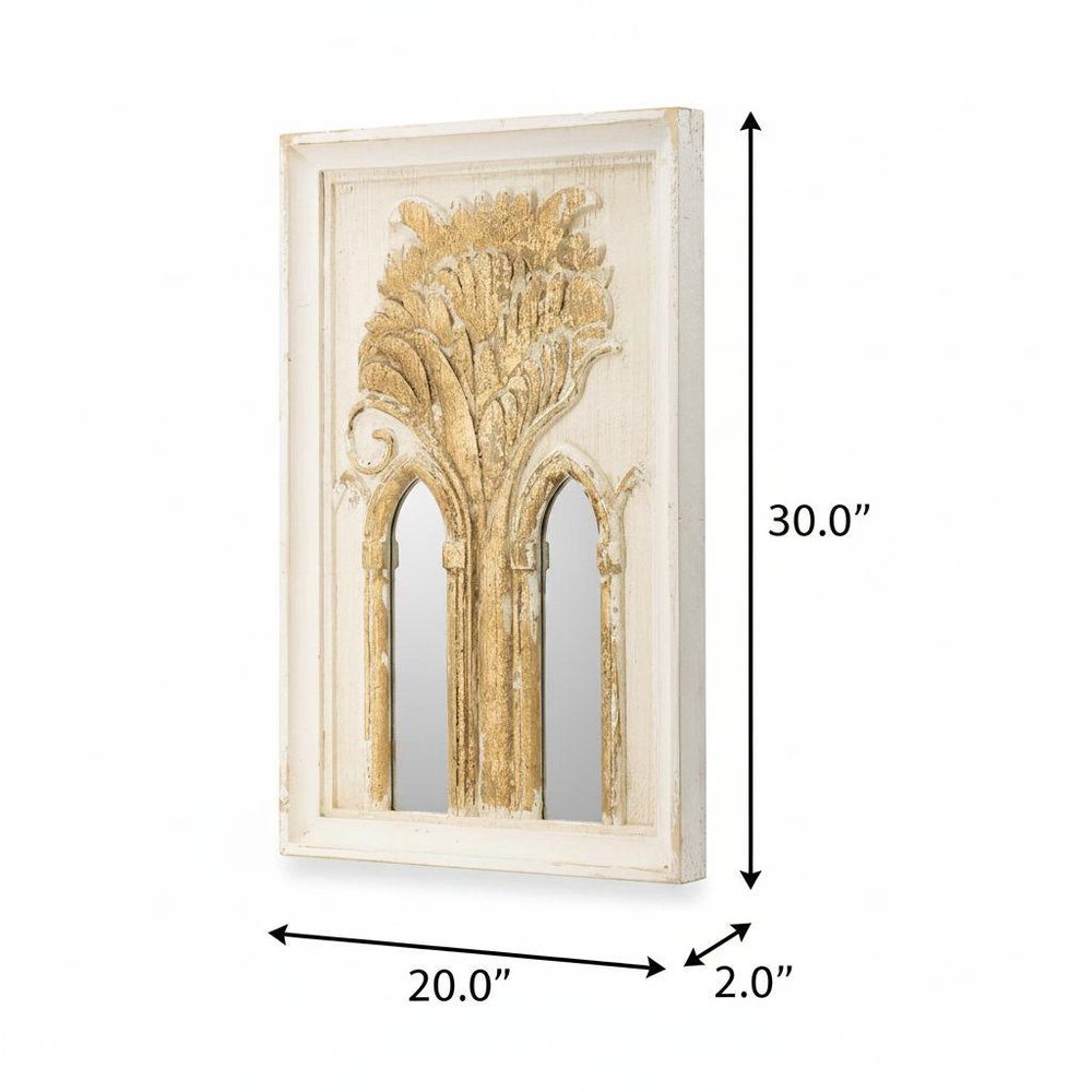 Set of Two 30" White and Gold Wood Framed Accent Mirrors