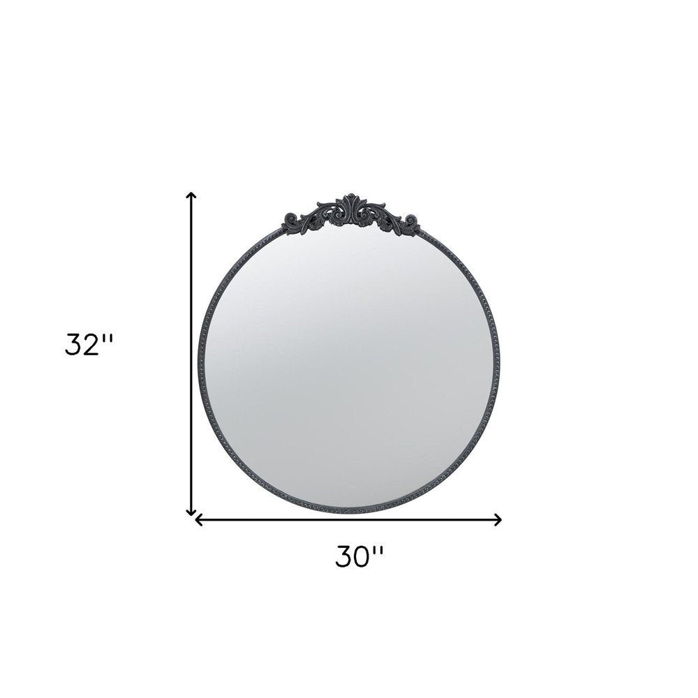 32" Black Crowned Top Iron Framed Accent Mirror