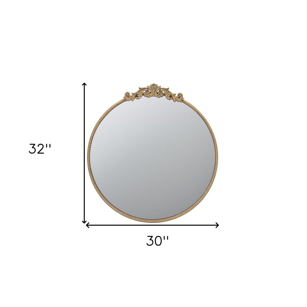 32" Gold Iron Crowned Top Framed Accent Mirror