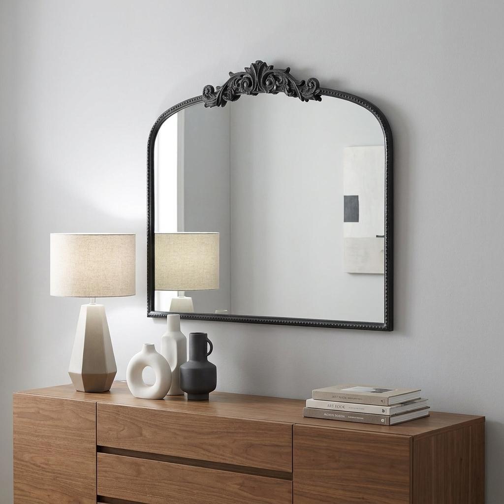 31" Black Arch Iron Framed Accent Mirror