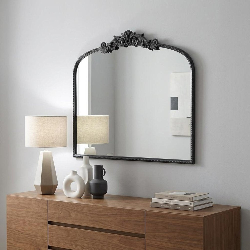 31" Black Arch Iron Framed Accent Mirror