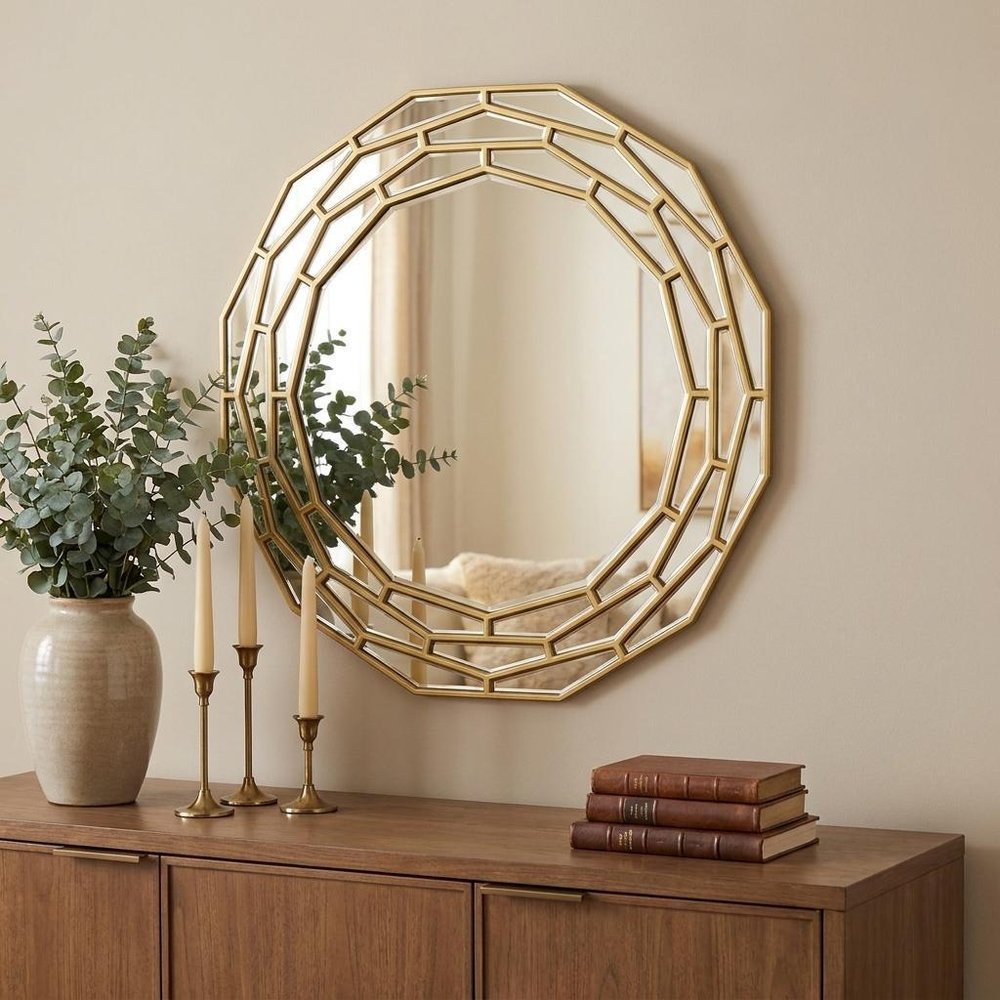 35" Gold Round Framed Accent Mirror