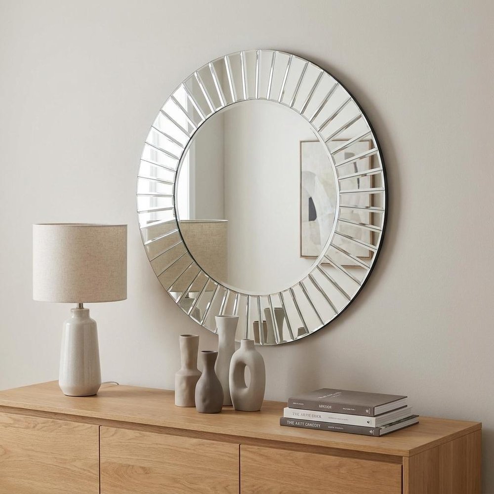 24" Clear Round Beveled Glass Framed Accent Mirror