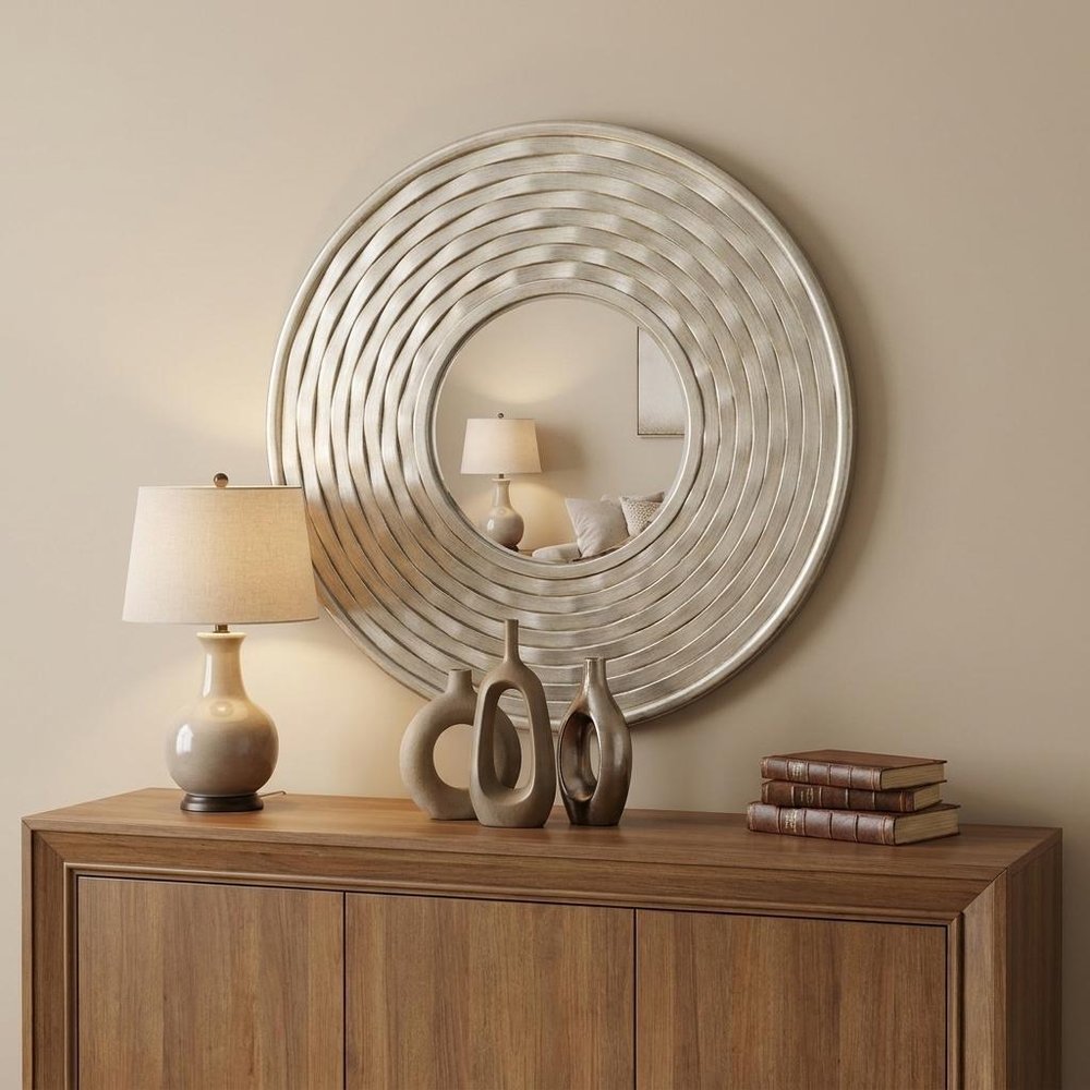 31" Silver Round Dimensional Thick Frame Accent Mirror