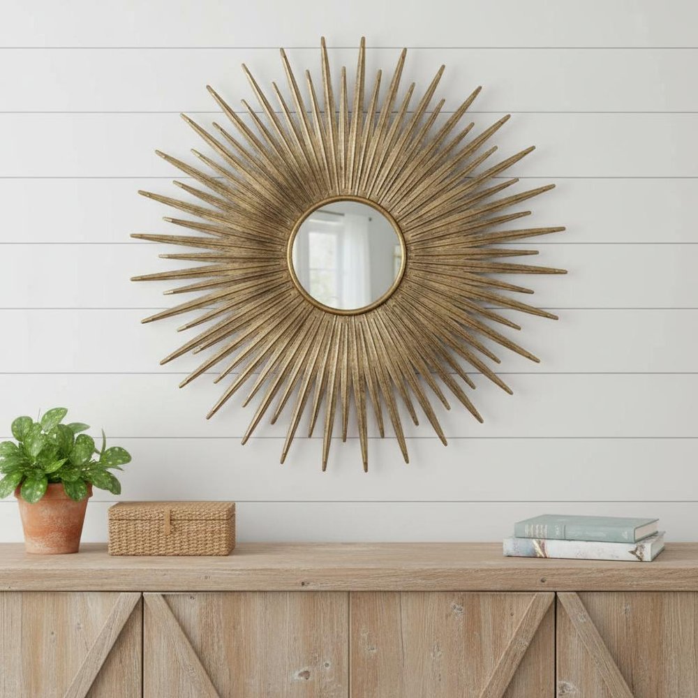 28" Gold Sunburst Iron Framed Accent Mirror