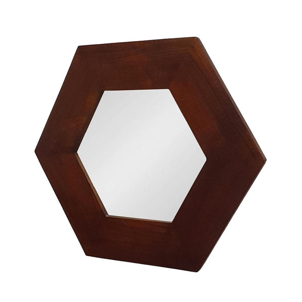 19" Dark Brown Hexagon Solid Wood Framed Accent Mirror