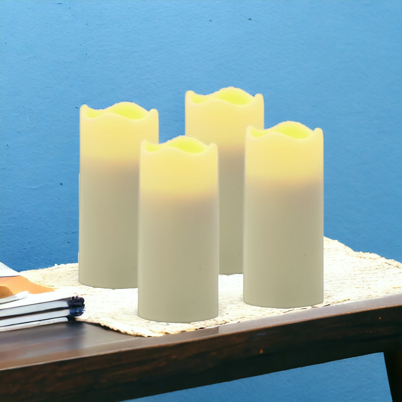 Set of Four Ivory Flameless Pillar Candles