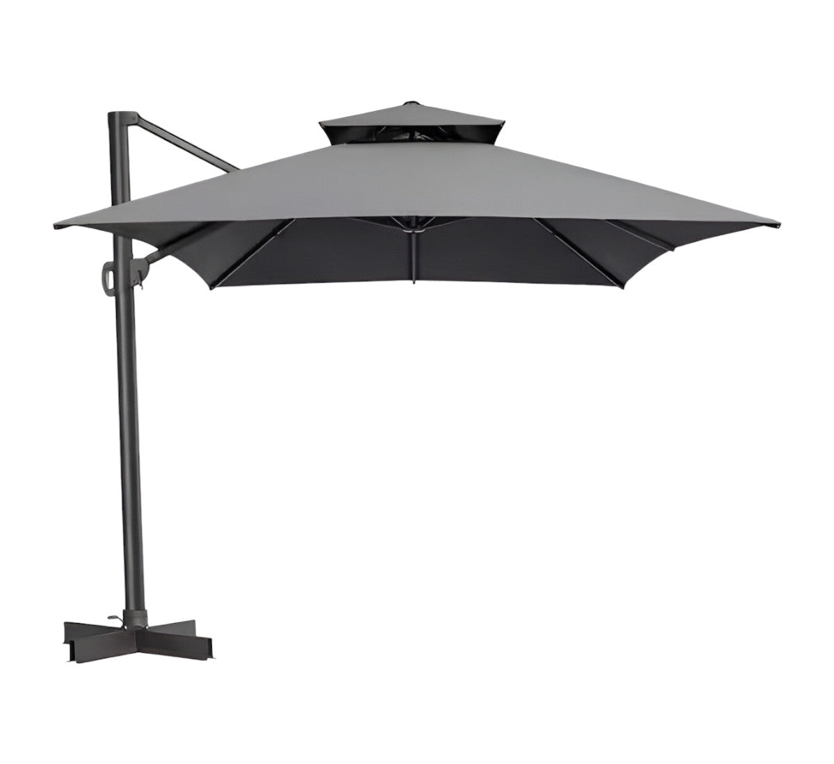 13' Gray Polyester Rectangular Tilt Cantilever Patio Umbrella with Stand