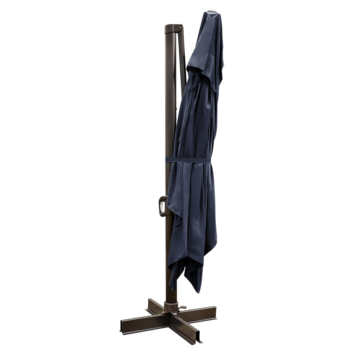 13' Navy Blue Polyester Rectangular Tilt Cantilever Patio Umbrella with Stand