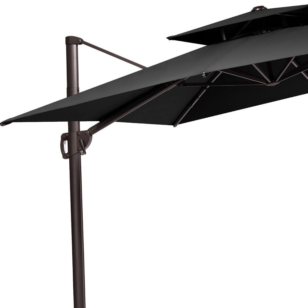 11' Black Polyester Round Tilt Cantilever Patio Umbrella with Stand