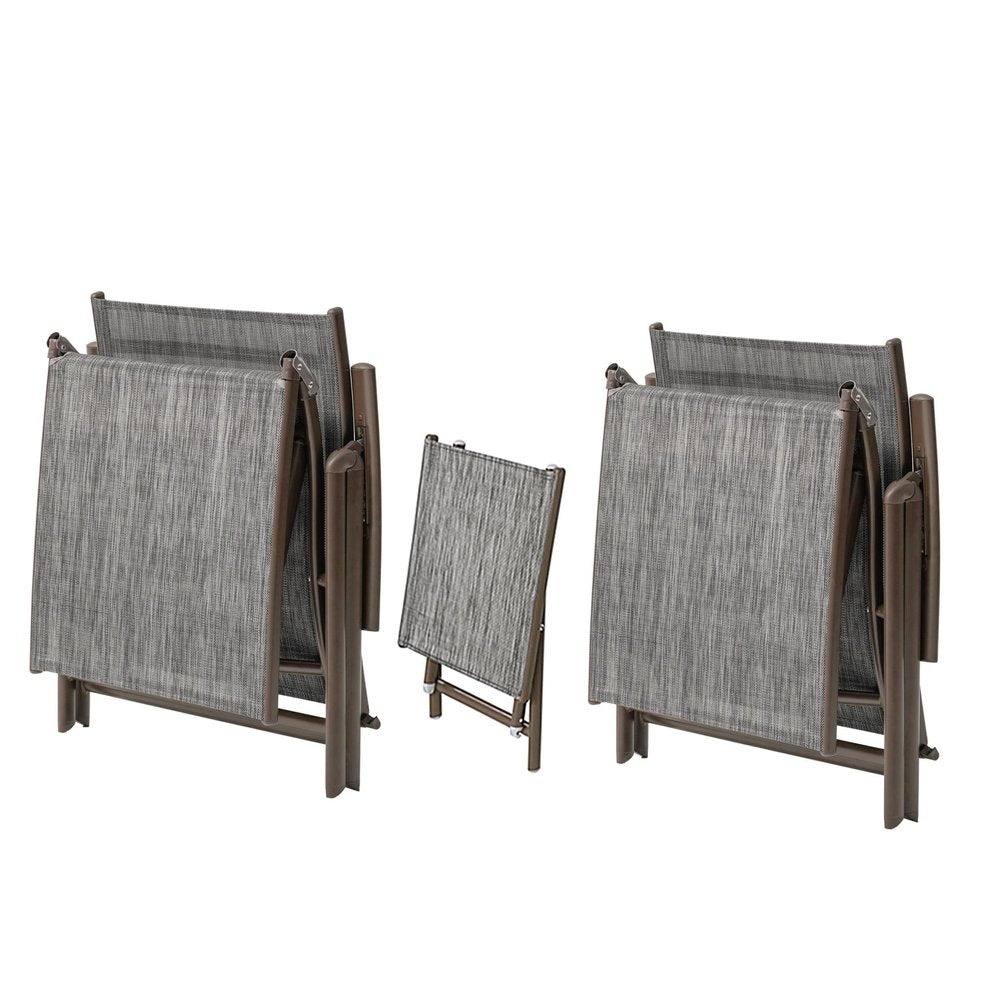 Set of Two Gray Aluminum Five Position Adjustable Outdoor Stacking Chaise Lounges