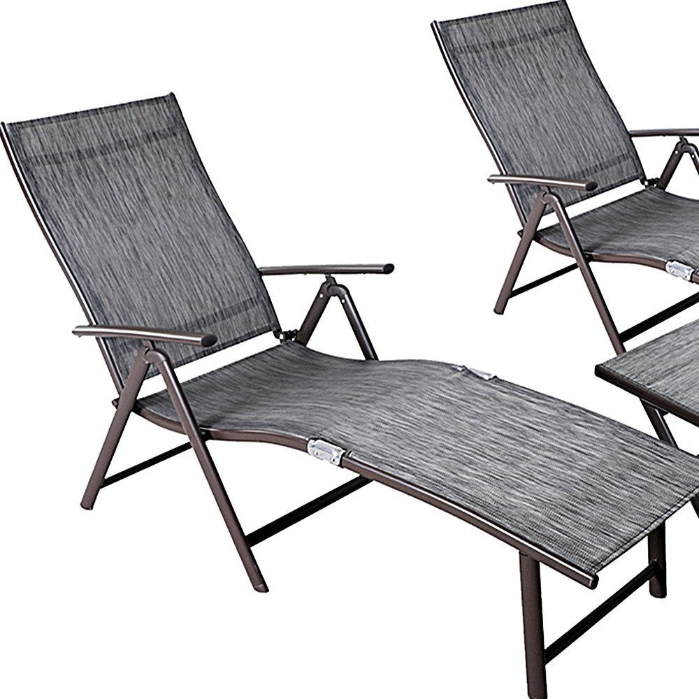Set of Two Gray Aluminum Five Position Adjustable Outdoor Stacking Chaise Lounges