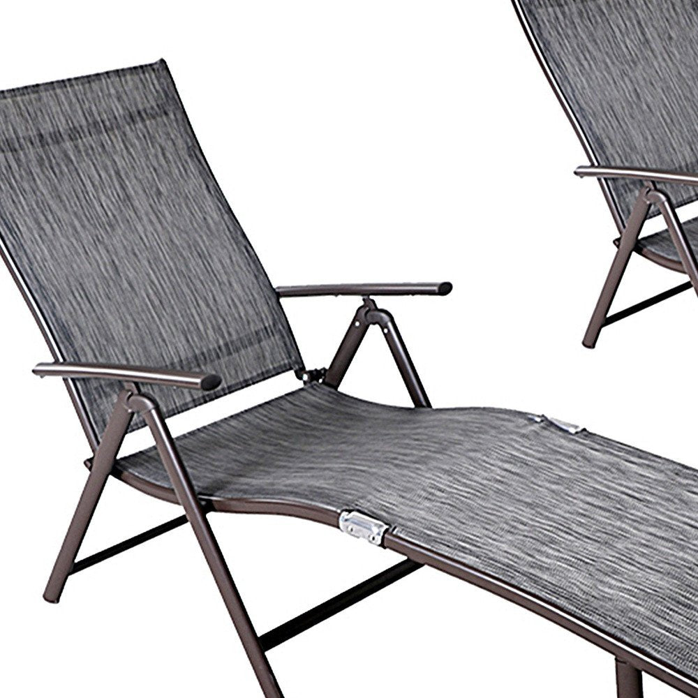 Set of Two Gray Aluminum Five Position Adjustable Outdoor Stacking Chaise Lounges
