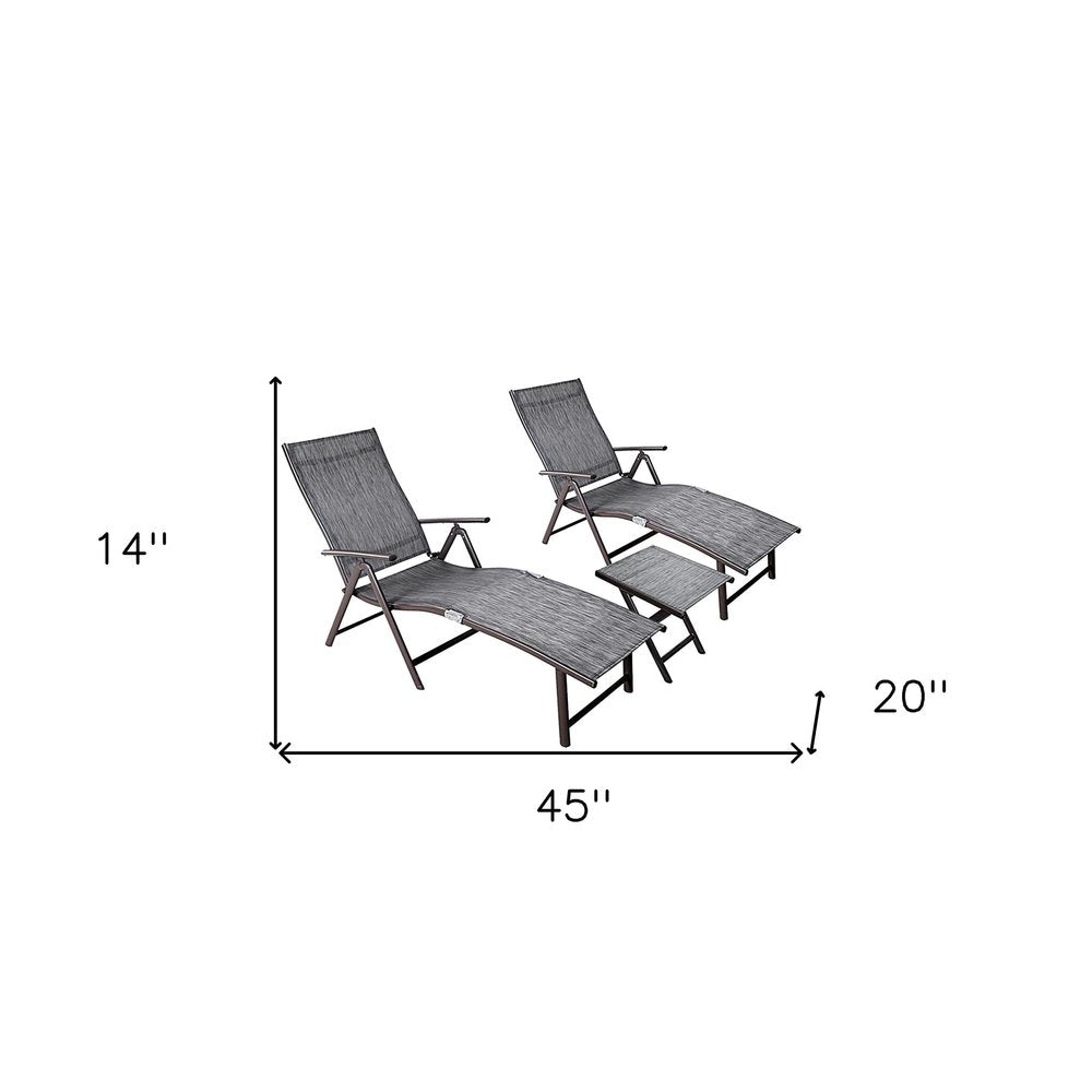 Set of Two Gray Aluminum Five Position Adjustable Outdoor Stacking Chaise Lounges