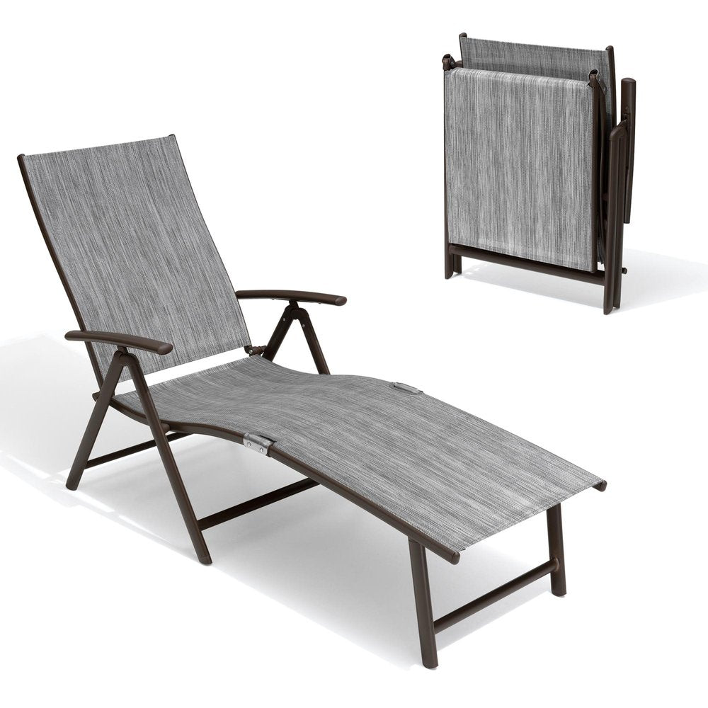 45" Gray Aluminum Six Position Adjustable Outdoor Chaise Lounge