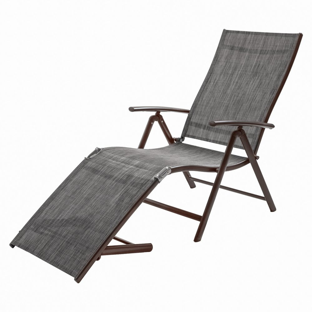 Set of Two Gray Aluminum Six Position Adjustable Outdoor Chaise Lounges