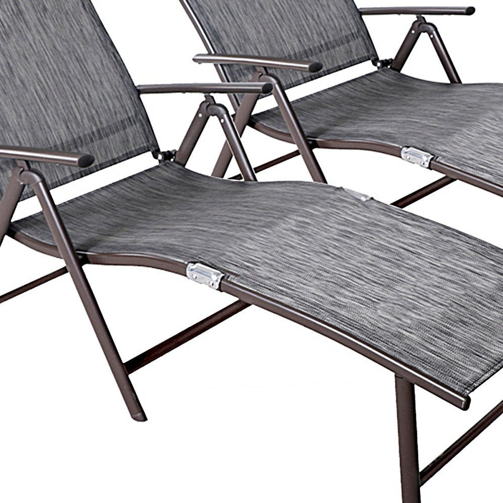 Set of Two Gray Aluminum Six Position Adjustable Outdoor Chaise Lounges