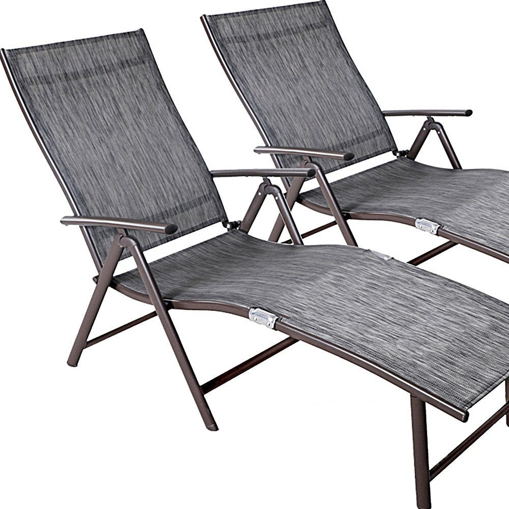 Set of Two Gray Aluminum Six Position Adjustable Outdoor Chaise Lounges