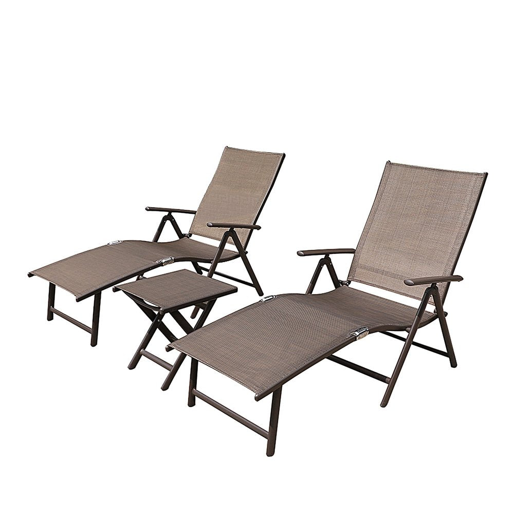 Set of Two Brown Aluminum Six Position Adjustable Outdoor Chaise Lounges