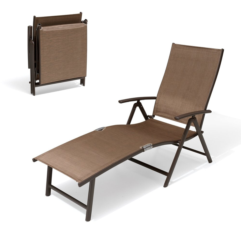 45" Brown Aluminum Eight Position Adjustable Outdoor Folding Chaise Lounge