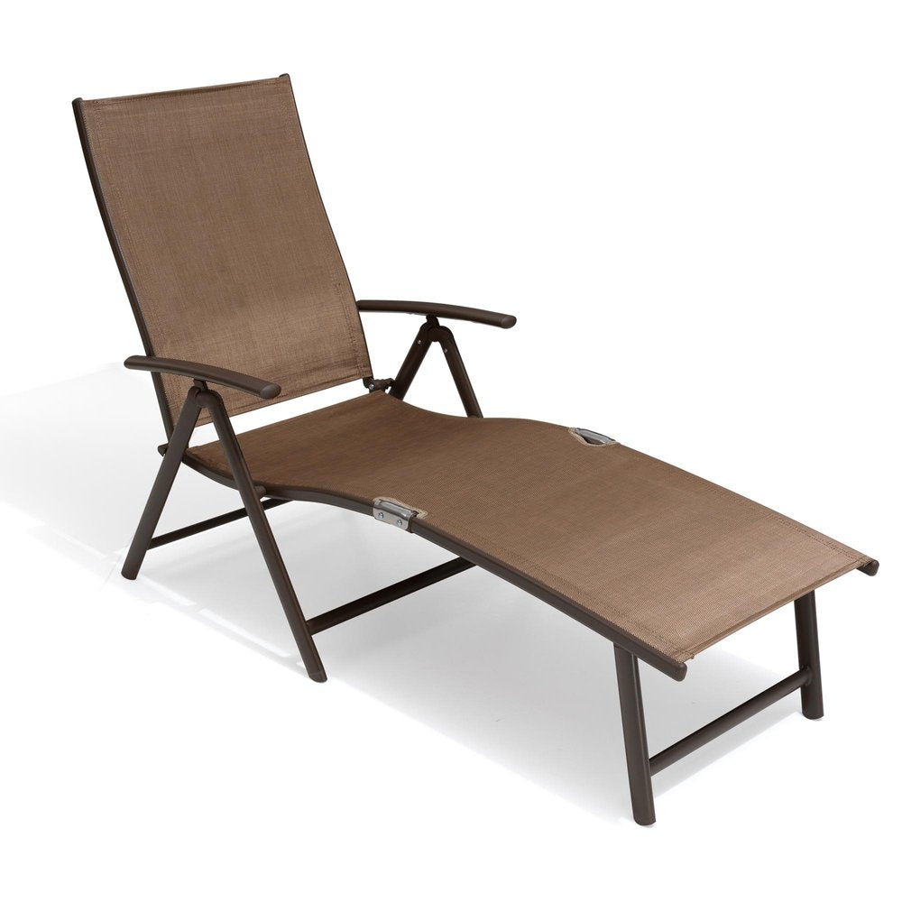 45" Brown Aluminum Eight Position Adjustable Outdoor Folding Chaise Lounge