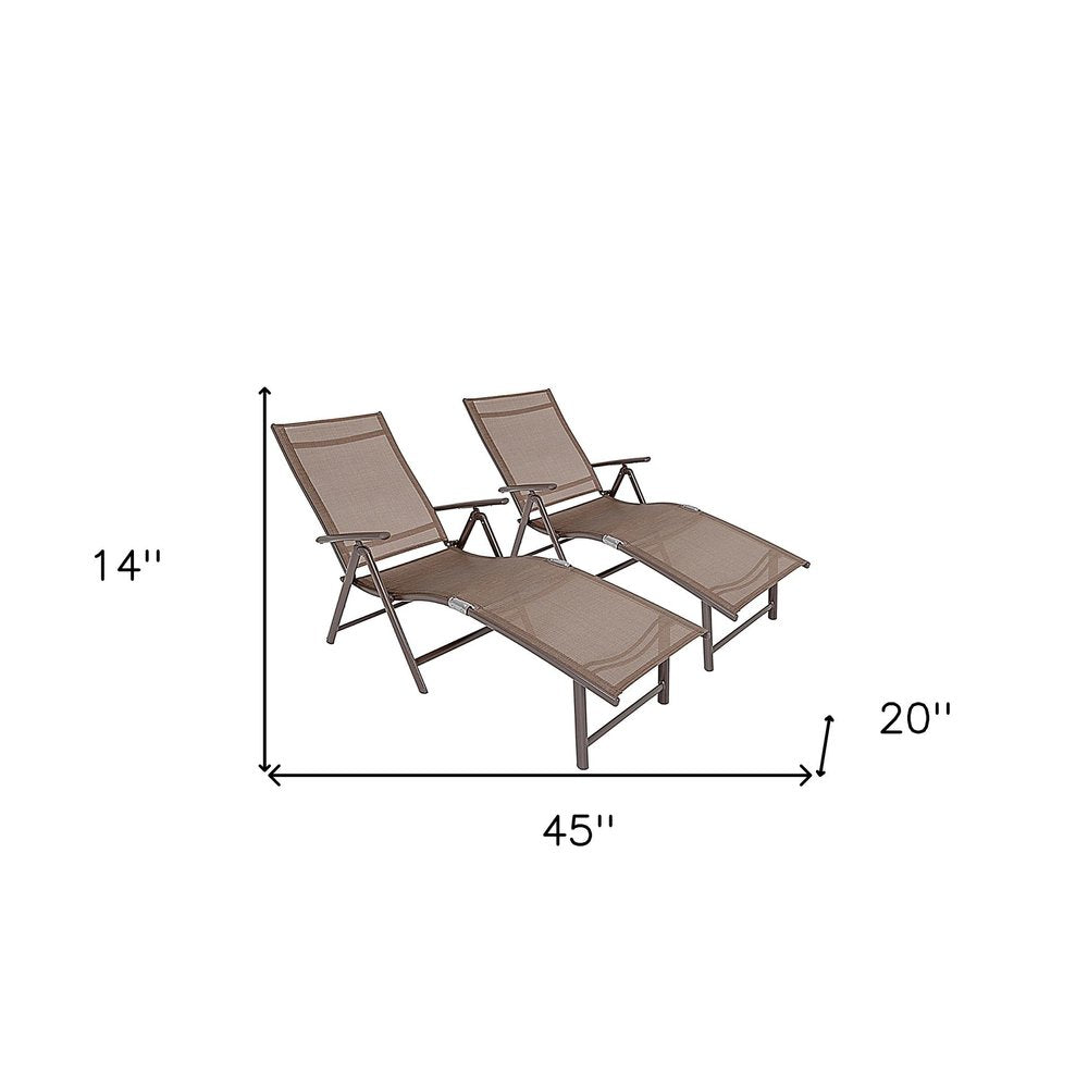 Set of Two Brown Aluminum Six Position Adjustable Outdoor Chaise Lounges