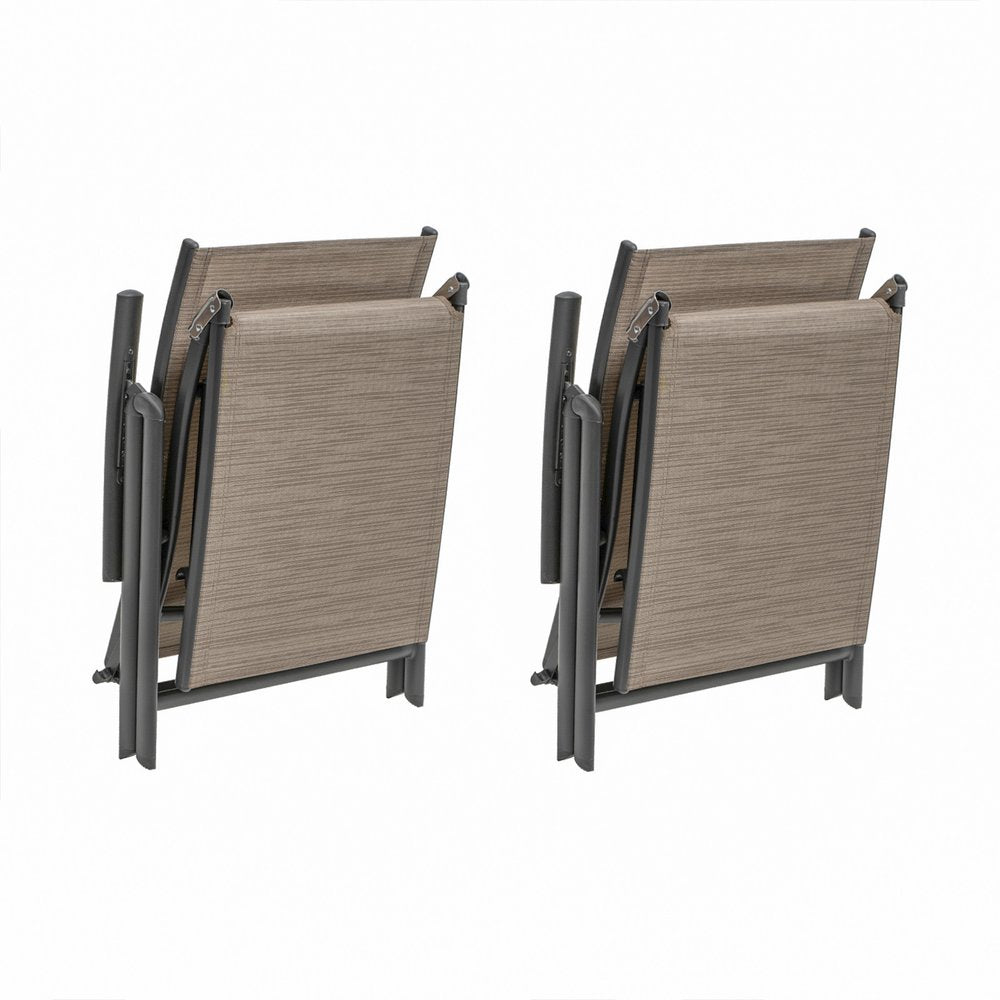Set of Two Espresso Aluminum Eight Position Adjustable Outdoor Folding Chaise Lounges