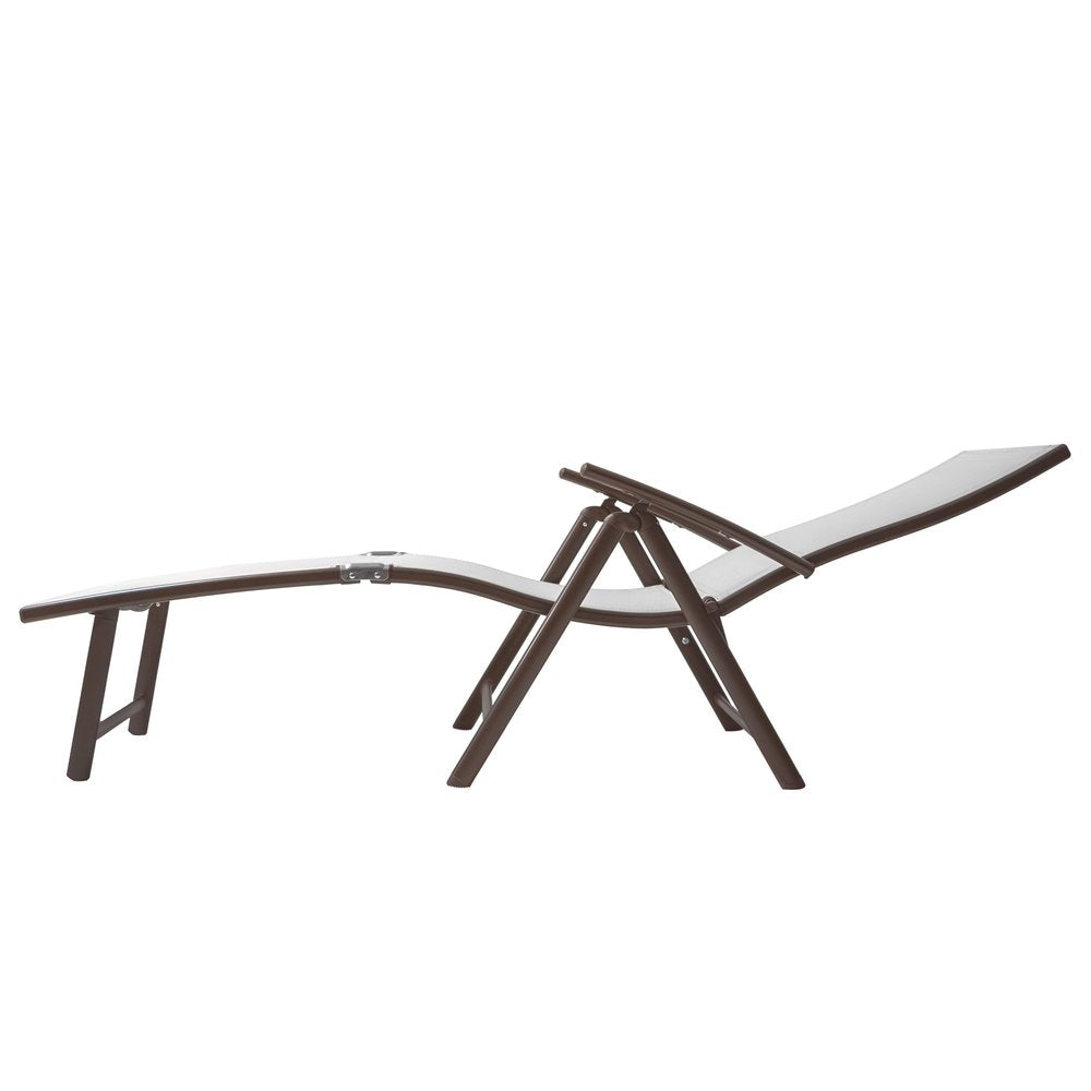 Set of Two Light Gray Aluminum Outdoor Folding Chaise Lounges