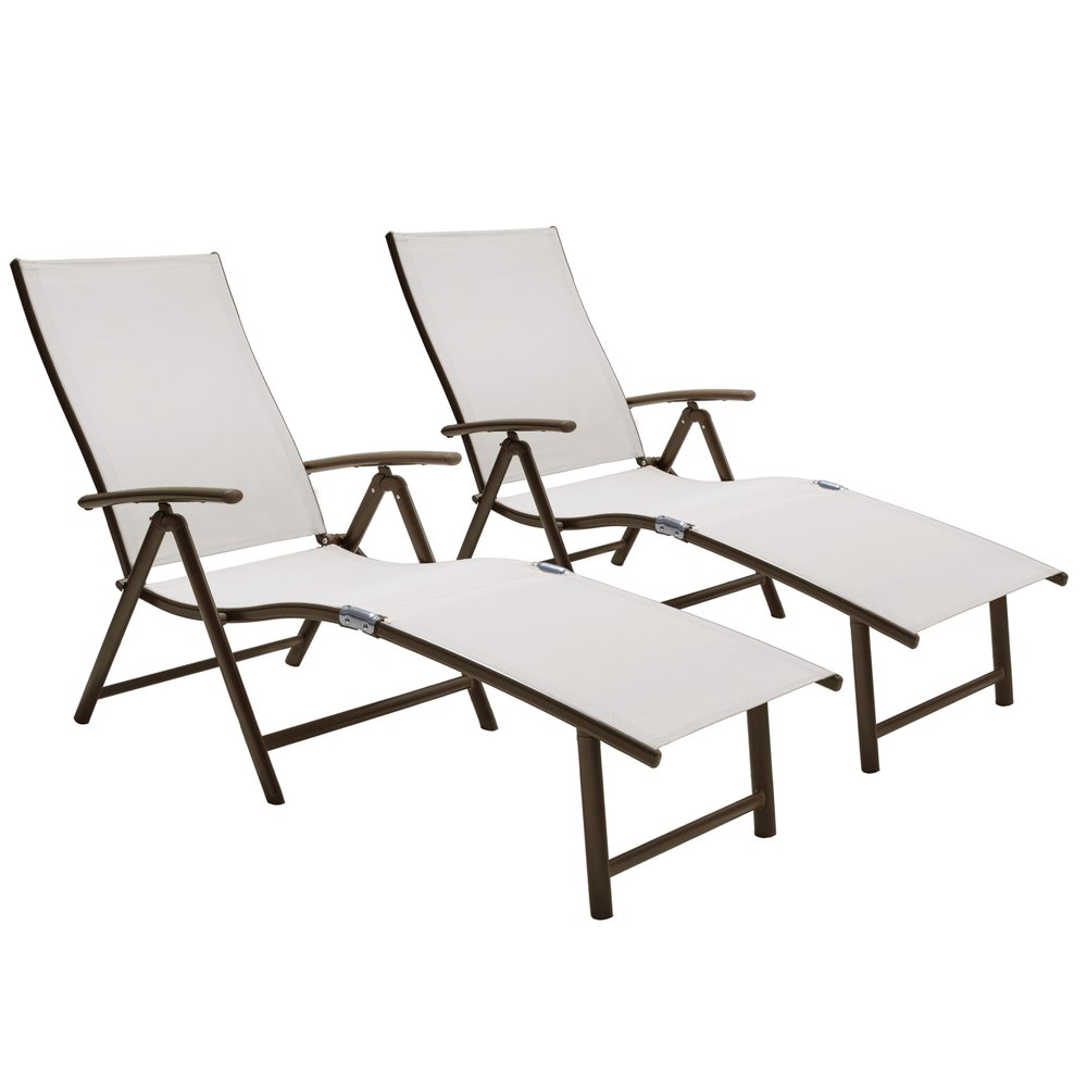 Set of Two Light Gray Aluminum Outdoor Folding Chaise Lounges