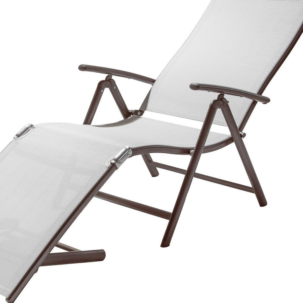 Set of Two Light Gray Aluminum Outdoor Folding Chaise Lounges